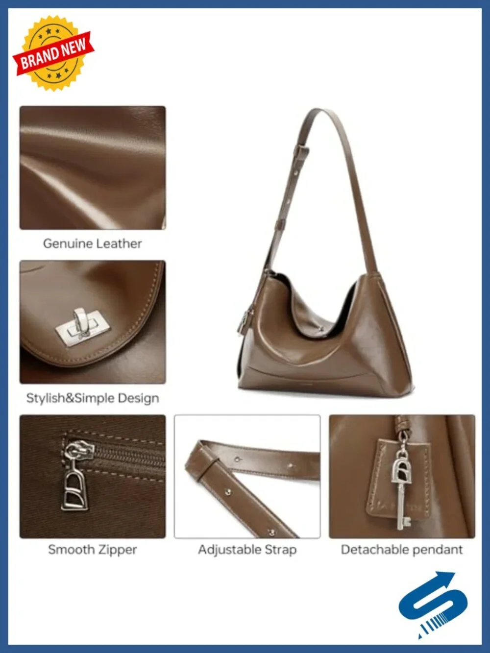 Genuine Leather Hobo Bag Women's Shoulder Bag Designer Work Tote Adjustable